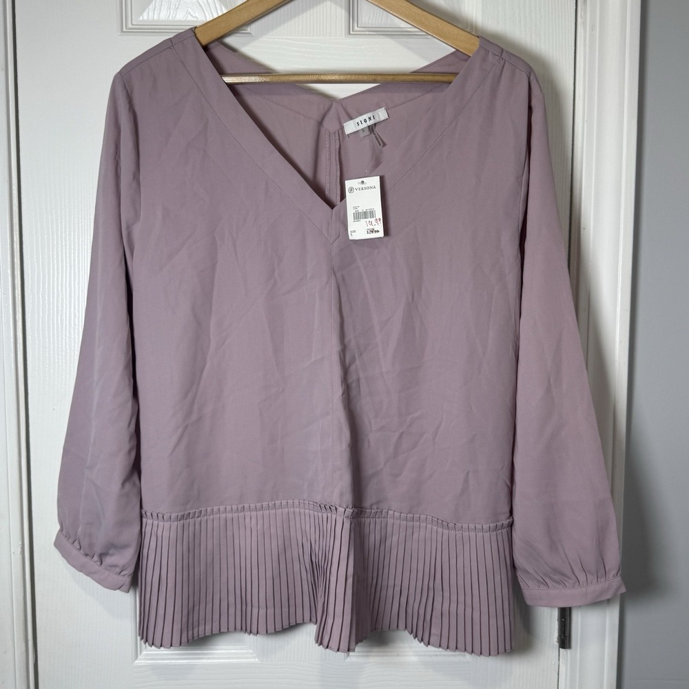 Sioni Long Sleeves Pink Pleated Flowy Lightweight Top Blouse Womens‎ Size L NWT